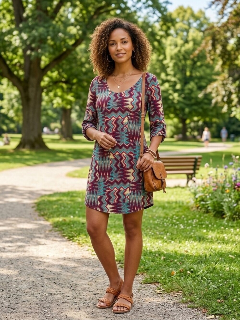 As U Wish 3/4 Sleeve Zig Zag Print Scoop Back Mini Dress Size Medium